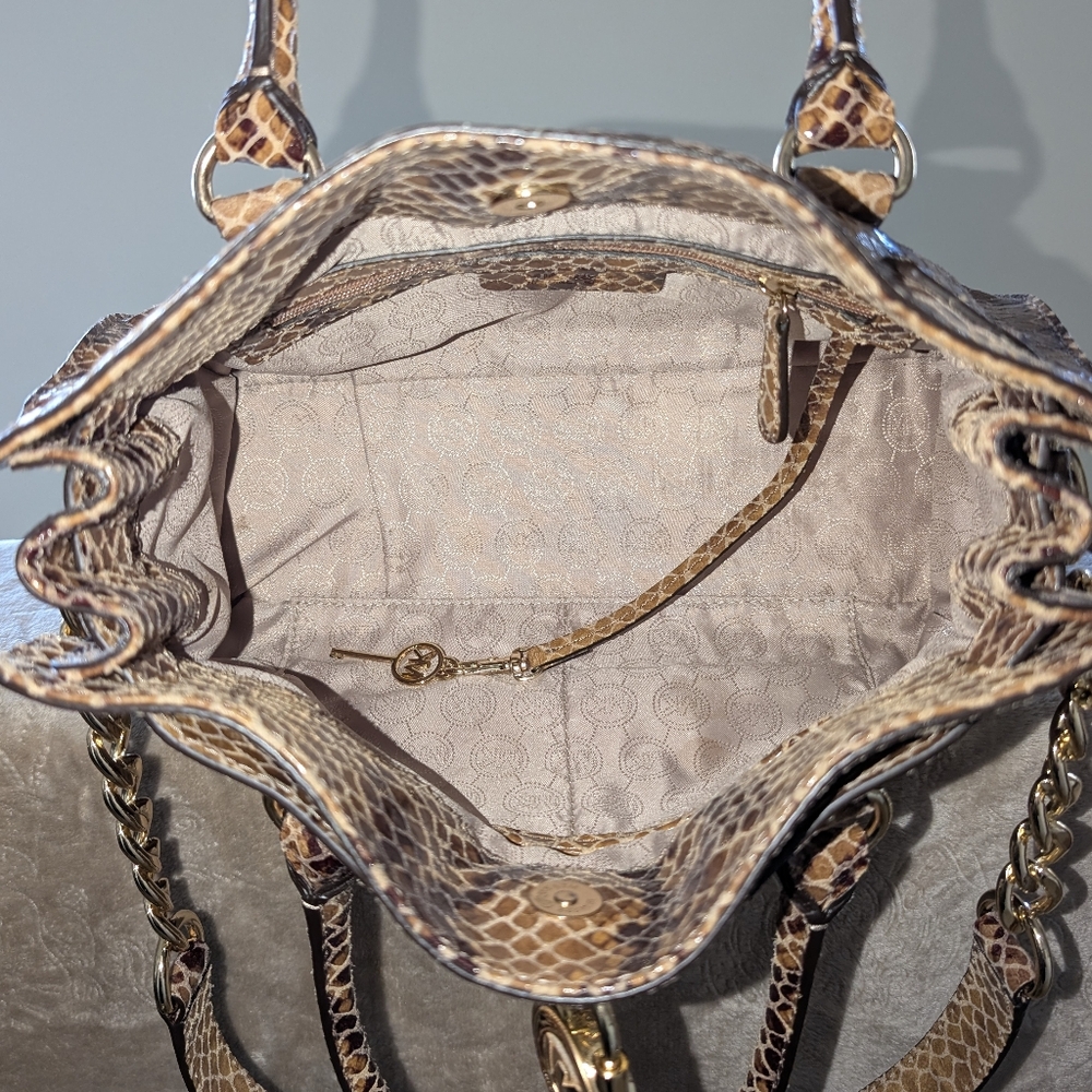 Michael Kors Hamilton Snake Print Satchel Bag - Picture 8 of 16